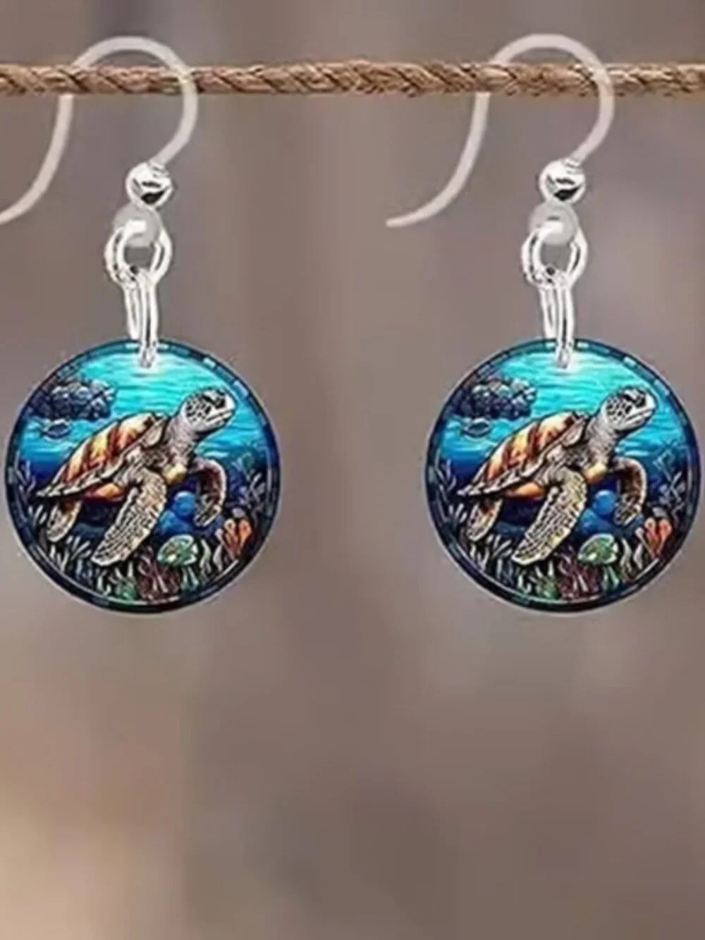 Round Acrylic SEA TURTLE Dangle Earrings